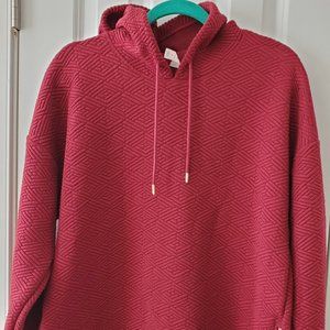 Ideology Womens Red Jacquard Zipper Hem Hoodie